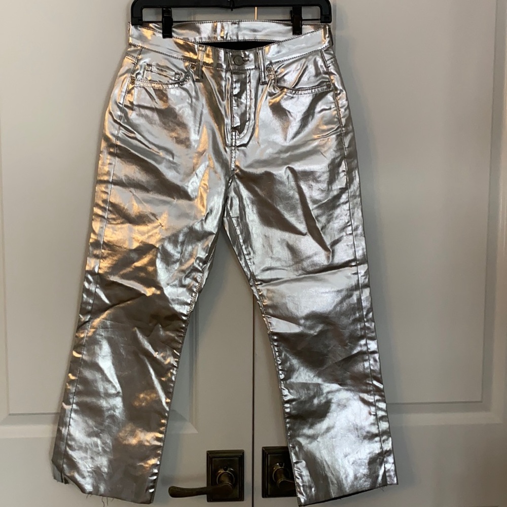 Topshop Moto Dree pant silver patent faux leather